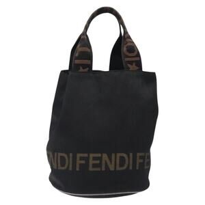 FENDI Hand Bag Canvas Black Silver
